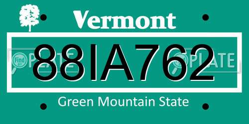 88IA762 Vermont License Plate