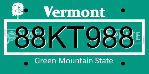 88KT988 Vermont License Plate