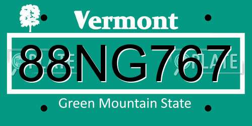 88NG767 Vermont License Plate