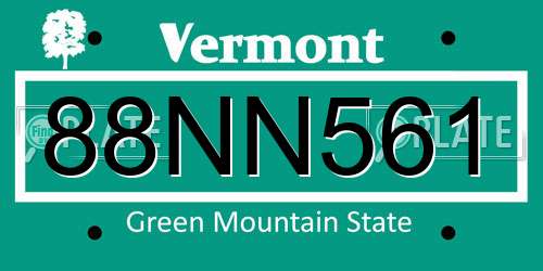 88NN561 Vermont License Plate