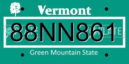 88NN861 Vermont License Plate