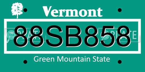 88SB858 Vermont License Plate