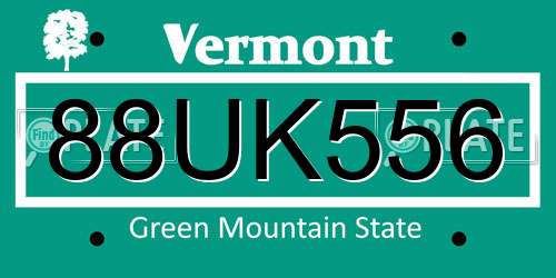 88UK556 Vermont License Plate