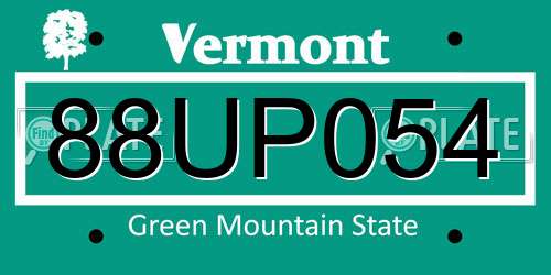 88UP054 Vermont License Plate