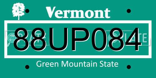 88UP084 Vermont License Plate