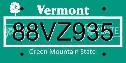 88VZ935 Vermont License Plate