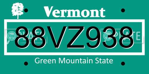 88VZ938 Vermont License Plate
