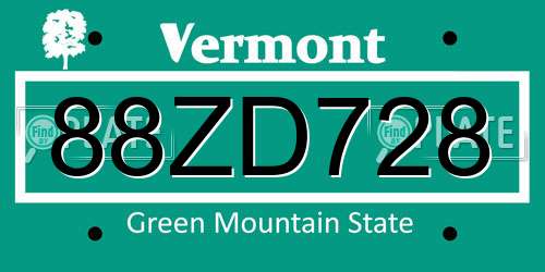 88ZD728 Vermont License Plate