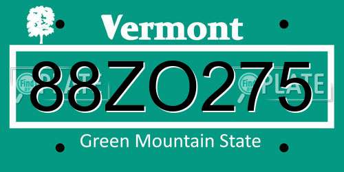 88ZO275 Vermont License Plate