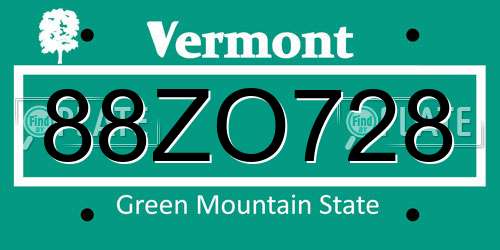 88ZO728 Vermont License Plate
