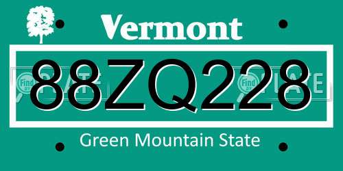 88ZQ228 Vermont License Plate
