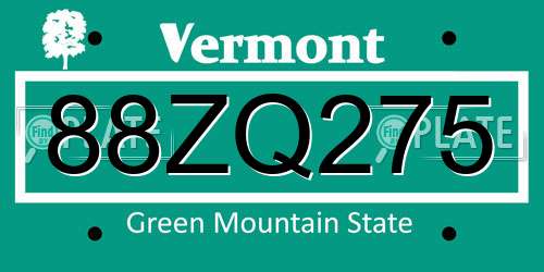 88ZQ275 Vermont License Plate