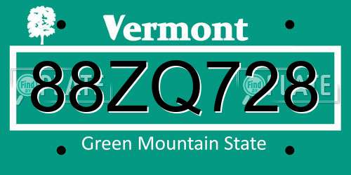 88ZQ728 Vermont License Plate