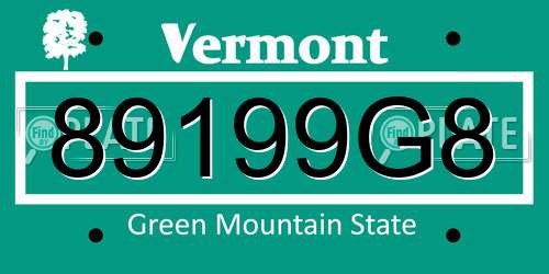 89199G8 Vermont License Plate