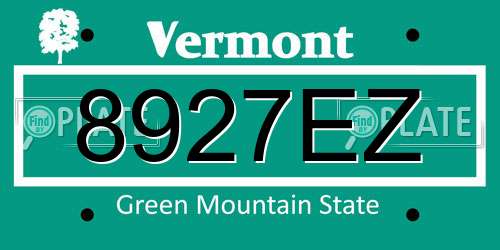 8927EZ Vermont License Plate