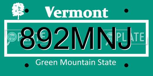 892MNJ Vermont License Plate