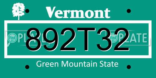 892T32 Vermont License Plate