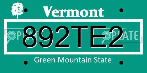 892TE2 Vermont License Plate