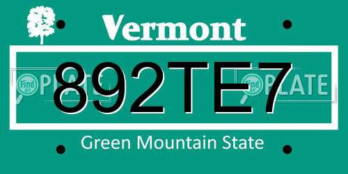 892TE7 Vermont License Plate