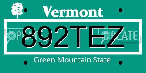 892TEZ Vermont License Plate