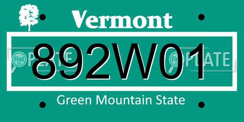 892W01 Vermont License Plate