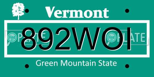 892WOI Vermont License Plate