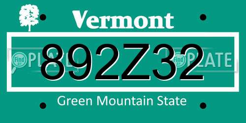 892Z32 Vermont License Plate