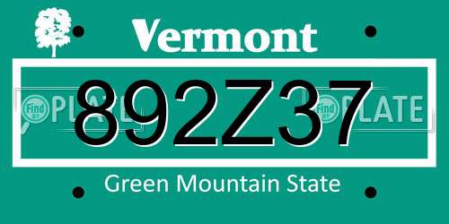 892Z37 Vermont License Plate