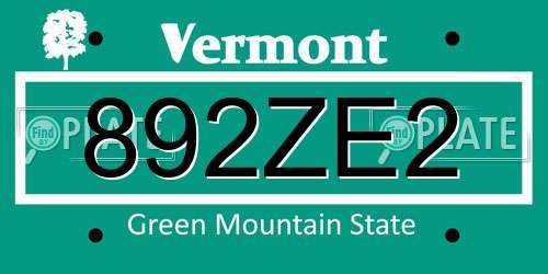 892ZE2 Vermont License Plate