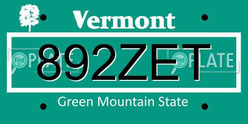 892ZET Vermont License Plate