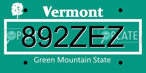 892ZEZ Vermont License Plate
