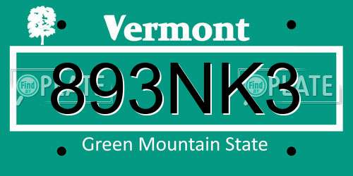 893NK3 Vermont License Plate