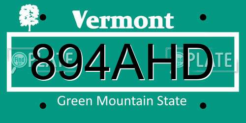 894AHD Vermont License Plate