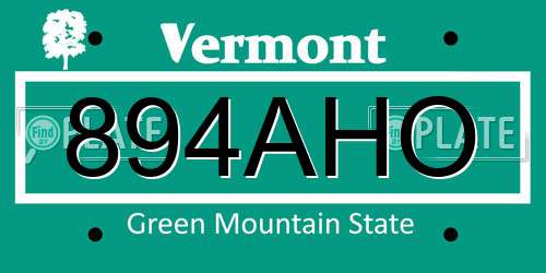 894AHO Vermont License Plate
