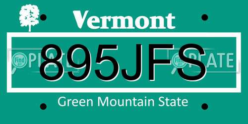 895JFS Vermont License Plate