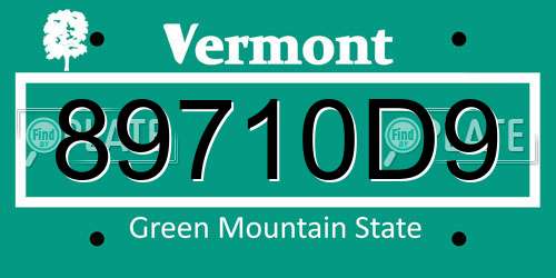 89710D9 Vermont License Plate