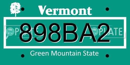 898BA2 Vermont License Plate