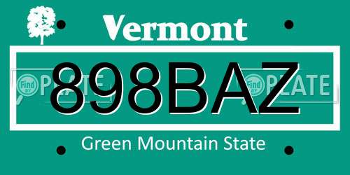 898BAZ Vermont License Plate
