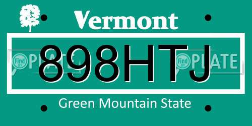 898HTJ Vermont License Plate