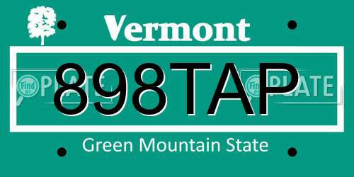 898TAP Vermont License Plate