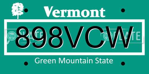 898VCW Vermont License Plate