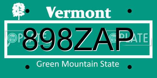 898ZAP Vermont License Plate