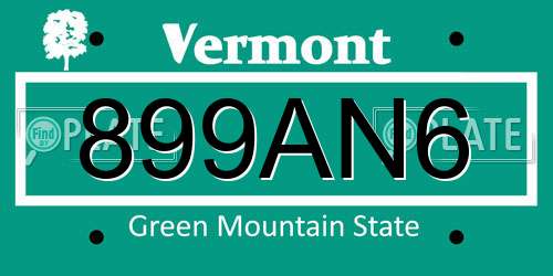 899AN6 Vermont License Plate