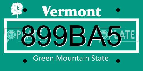 899BA5 Vermont License Plate