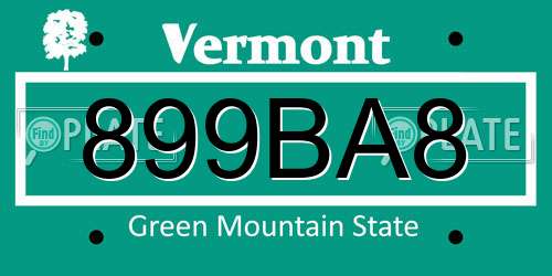 899BA8 Vermont License Plate