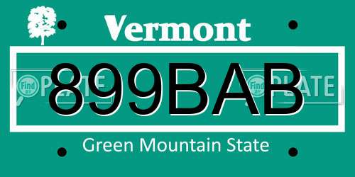 899BAB Vermont License Plate
