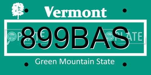 899BAS Vermont License Plate