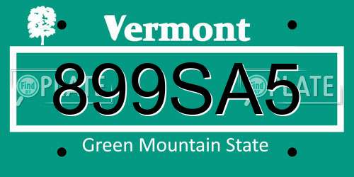 899SA5 Vermont License Plate