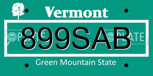 899SAB Vermont License Plate