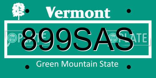 899SAS Vermont License Plate